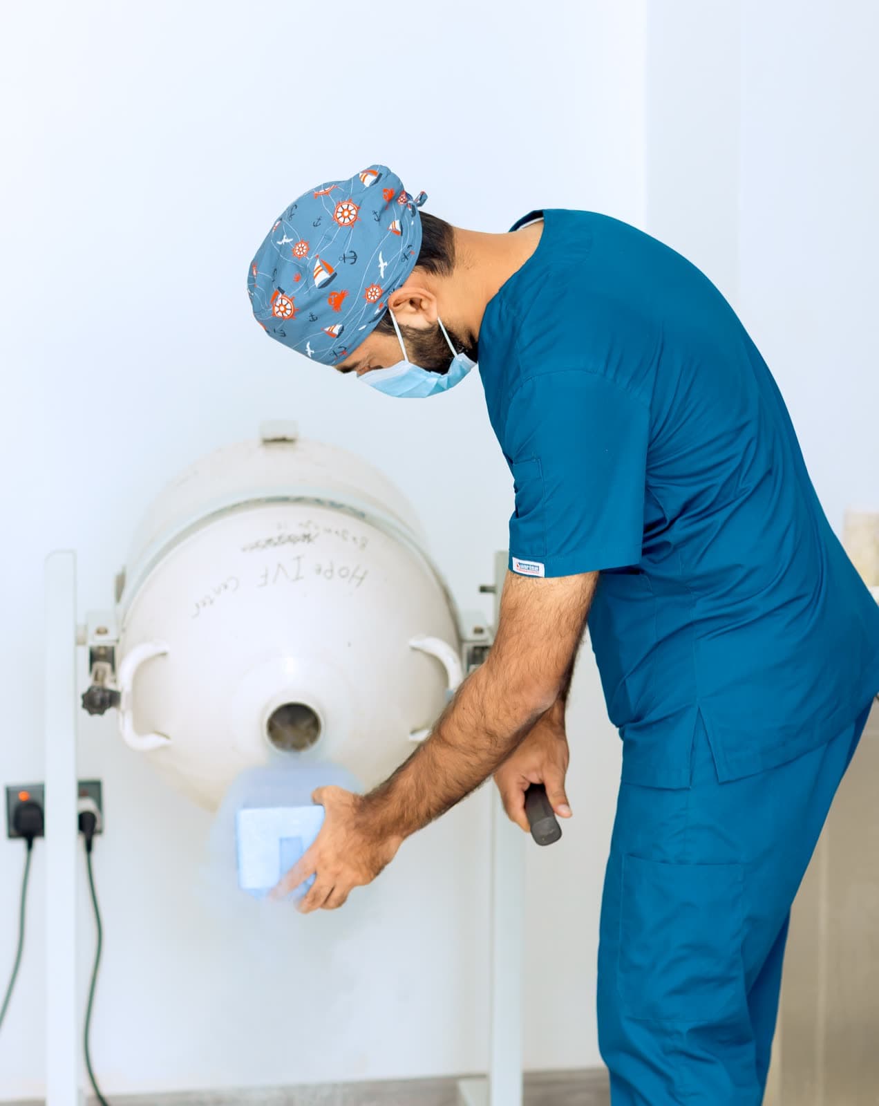Cryogenic storage tank labelled Hope IVF Center